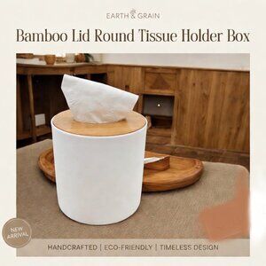 Bamboo Lid Round Tissue Holder Box